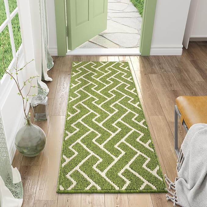 hicorfe Indoor Doormat,Front Back Door Mat Rubber Backing Non Slip Door Mats 20"x48" Absorbent Resist Dirt Entrance Doormat Inside Floor Mats for Entryway Washable Low-Profile(Sage Green)