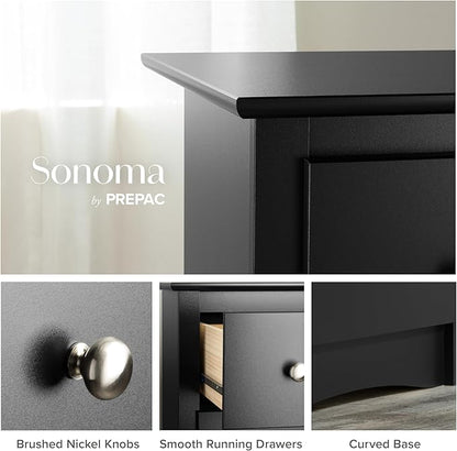 Prepac Sonoma 6-Drawer Double Dresser for Bedroom, Wide Chest of Drawers, Traditional Bedroom Furniture, 59"W x 17.5"D x 29"H, Black