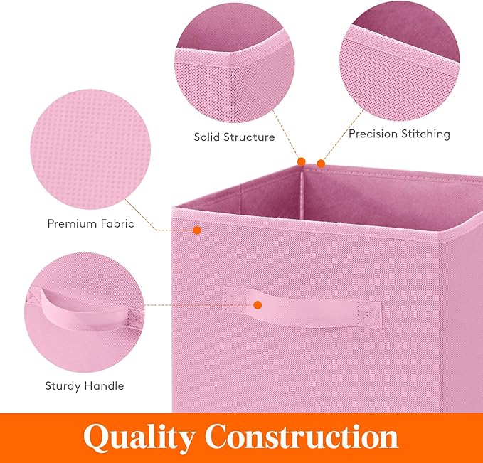 Lifewit 10 Packs Storage Cubes, 11 Inch Cube Storage Bins, Foldable Decorative Fabric Storage Baskets for Organizing Home Organizers with Handles for Shelves, Closet, Pink