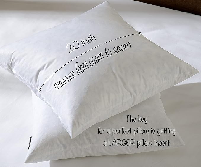 20x20 Decorative Throw Pillow Inserts-Down Feather Pillow Inserts-Square-Cotton Fabric-Set of 2-White.