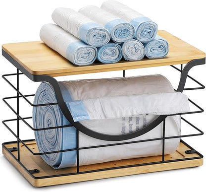 Extra Large Trash Bag Holder Under Sink Organizer Stackable Pantry Organizers and Storage with Lid, Wall Mounted Garbage Bag Dispenser Roll Holder for Kitchen Laundry Room Organization