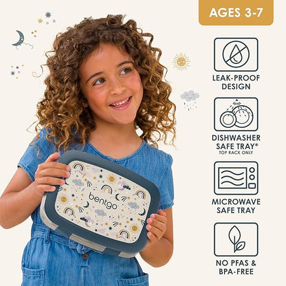 Bentgo Kids Prints Leak-Proof, 5-Compartment Bento-Style Kids Lunch Box - Ideal Portion Sizes for Ages 3-7, Durable, Drop-Proof, Dishwasher Safe, & PFAS & BPA-Free Materials (Friendly Skies)