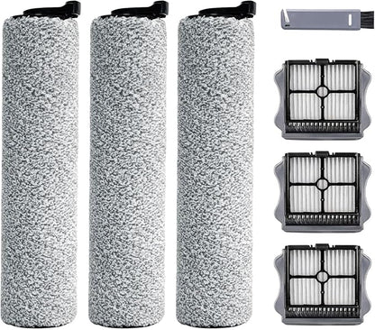 Roller Brush and Filter Replacement Compatible with Tineco iFloor 3/ Floor One S3 Cordless Vacuum Cleaner, Replacement Parts Include 3 Brush Rollers, 3 Filters