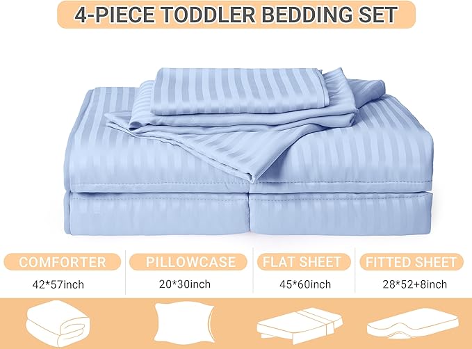 ZPECC Toddler Bedding Set - 4 Piece Hypoallergenic Baby Crib Bedding Set for Boys and Girls, Includes Toddler Comforter, Flat Sheet, Fitted Sheet and Pillowcase, Baby Blue