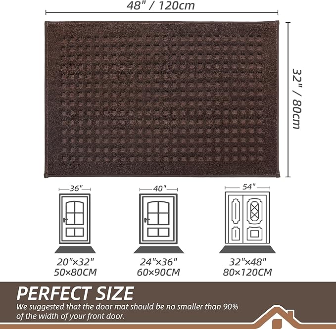 BEQHAUSE Waffle Door Mats Indoor 32"x48", Dog Mat for Muddy Paws Absorbent and Dirt Resist Floor Mats Non-Slip Washable Rugs for Entryway, Welcome Mat for Front Back Door, Muddy Wet Shoes, Dark Brown