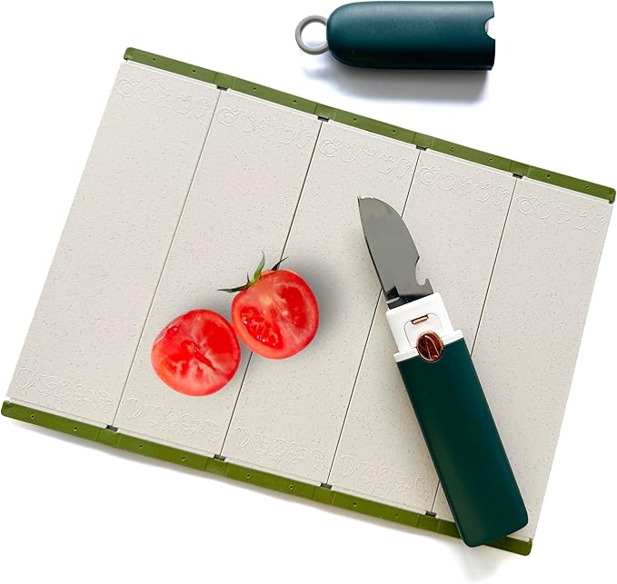 5-in-1 Small Cutting Board Set，Multifunctional Travel Stainless Steel Fruit Knife with cover，Outdoor Portable Peeling Fruit Potato Peeler for Travel, Camping, Kitchen (orange)