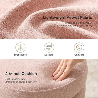 Round Ottoman with Storage Boucle Ottoman Stool Removable Lid for Living Room Modern Upholstered Vanity Storage Stool Foot Rest Bedroom Dorm Gift Set of 1 (Pink)