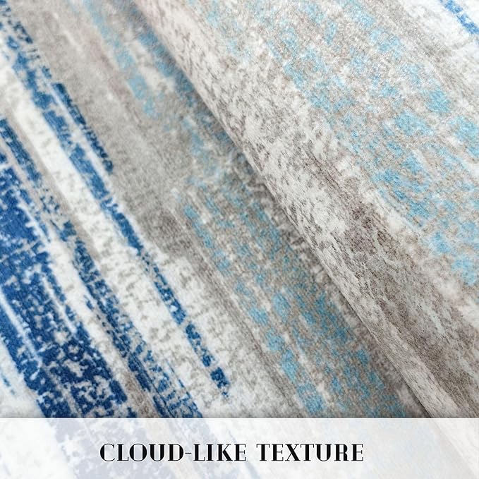 Modern Abstract 9x12 Large Machine Washable Living Room Rug Non-Slip Soft Bedroom Area Rug Blue Ultra Thin Print Faux Wool Carpet Throw Rugs for Nursery Playroom Dining Room Indoor Office