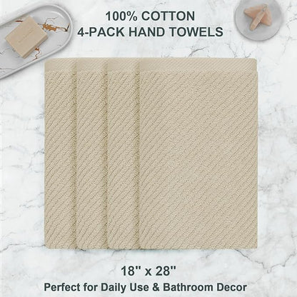 VOOVA & MOVAS Taupe Hand Towels for Bathroom, Large 18"x28" | 100% Cotton | Lightweight | Thick | Quick Dry | Soft | Absorb, Beige Bath Hand Towels Set of 4, Bathroom Essentials, Tan