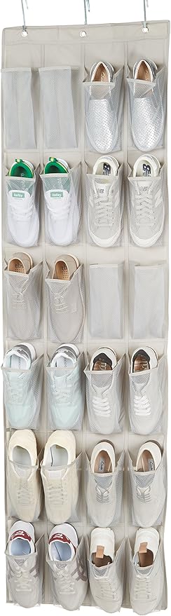 Amazon Basics 24 Medium Pocket Over-the-Door Hanging Shoe Organizer, Light Grey