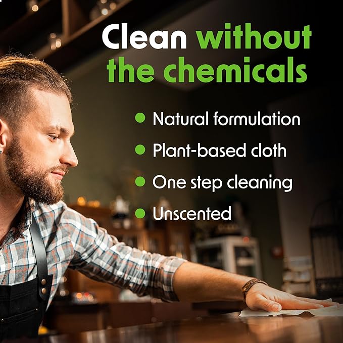 Wipex Table Bussers - Natural Cleaning Vinegar Counter and Table Wipes, 400 Ct Unscented Disposable Plant-Based Cloth for Tables, Counters, Surfaces for Restaurant, Cafes and Home Use, Pack of 4