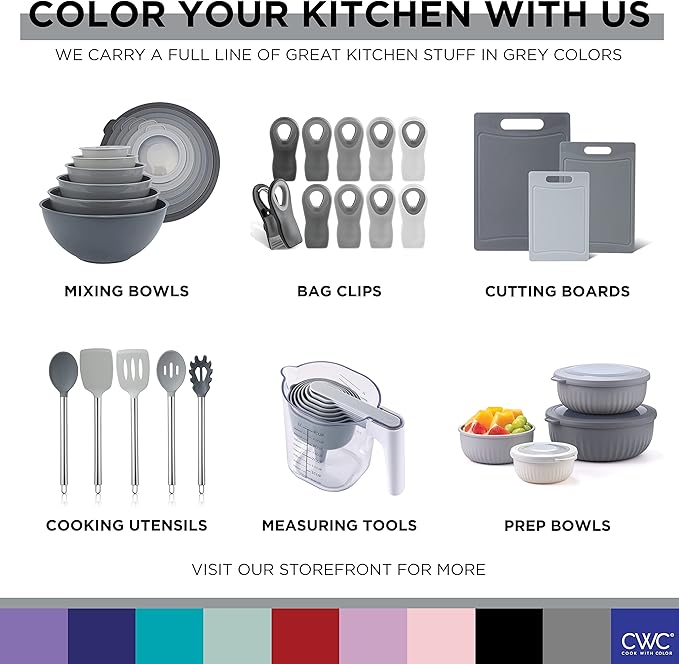 COOK WITH COLOR Bag Clips - Heavy Duty Chip Clip and Refrigerator Magnet Clips for Food Storage with Air Tight Seal Grip, Grey, Pack of 4 Large Clips