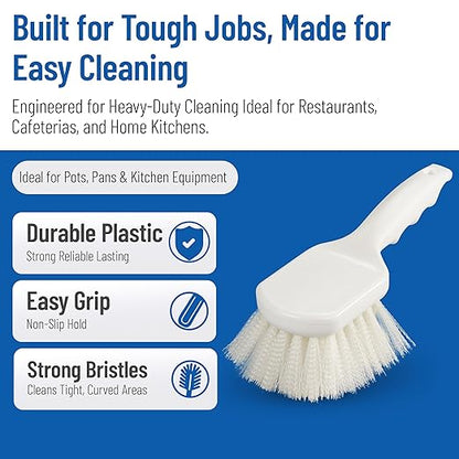 SPARTA 3662000 Flo-Pac Plastic Handle Utility Scrub Brush, Nylon Bristles, 2" Bristle Trim, 8" Length, White (Pack of 12)