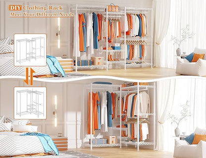 Raybee Clothing Racks for Hanging Clothes Heavy Duty Clothes Rack Load 750LBS Garment Rack, 77" H x 70.5" W x 13.8" D, White