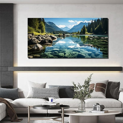GUGIKA Landscape Wall Art for Living Room, Mountain and Lake Wall-Decor for Bedroom, Natural Scenery Canvas Prints Pictures for Hallway Office, Size 59 x 29 Inches