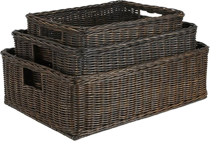 The Basket Lady Under The Bed/Basic Wicker Storage Basket, Extra Large, 25 in L x 19.5 in W x 8 in H, Antique Walnut Brown