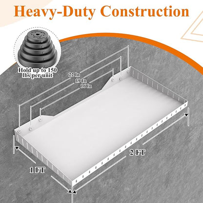 PEKGRIL 2 Pack Garage Wall Shelf, 1X2 Ft Heavy Duty Garage Shelving, Wall-Mounted Storage Shelves for Laundry Room, Closet, Holds Up to 150 Lbs, White