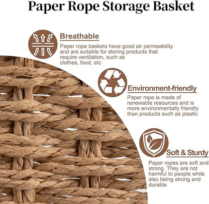 OIAHOMY Toilet Paper Baskets Handmade Paper Rope Decorative Wicker Storage Tank Shelf Cabinet Organizer for Bathroom Home, Set of 2, Yellow