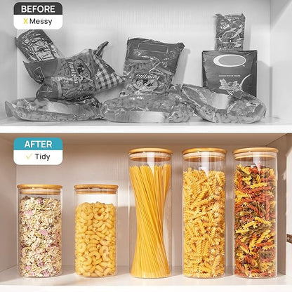 Vtopmart 70oz Glass Food Storage Jars, 3 Pack Large Kitchen Containers with Airtight Bamboo Lids for Pasta, Nuts, Flour, Canisters Set for Cereal, Pantry Organization, BPA Free