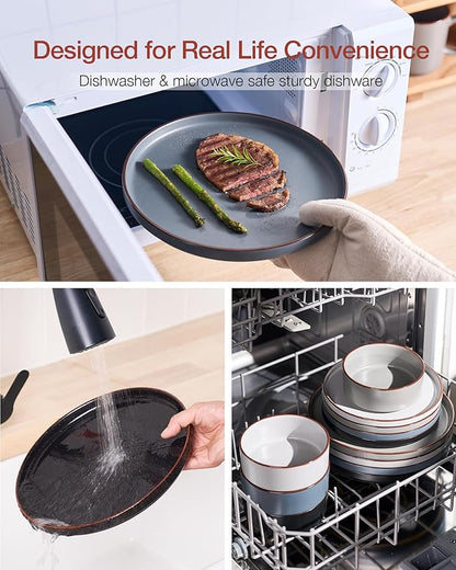 Famiware Nebula Ridge Stoneware Dinnerware Sets, Plates and Bowls Sets for 4, 12 Pieces Dishes Set, Microwave and Dishwasher Safe Kitchen Plates, Multi-color