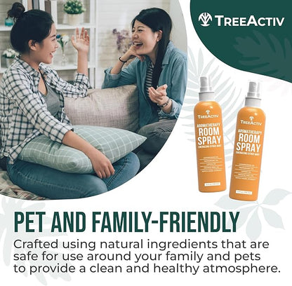TreeActiv Aromatherapy Room Spray 4 oz, Natural Citrus Air Freshener, Essential Oil Odor Eliminator for Bedding, Pillow, Linen Mist, 1000 Sprays