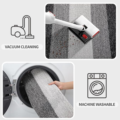 Kitinjoy Indoor Outdoor Door Mat, 59x36 Non-Slip Absorbent Dirt Trapper, Low-Profile Washable Inside Entrance Front Floor Mat, Sturdy Soft Entry Doormats for Entryway, Grey