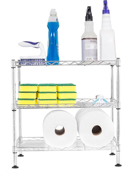 Internet's Best 3-Tier Compact Wire Utility Shelving Unit - Adjustable Storage Rack for Kitchen, Bathroom, Pantry, Laundry, Cabinets - Durable Chrome Steel - Shelving for Under Sink Organization