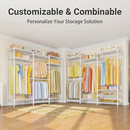 VIPEK V5 Portable Closet Wardrobe Heavy Duty Clothes Rack, Freestanding Clothing Racks with 4 Hang Rods & 8 Shelves, Adjustable Custom Closet Racks, 68.9" L x 15.7" W x 76.4" H, Max Load 800LBS, White