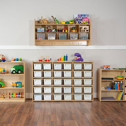 Wood Designs Cubby Storage Bin, Heavy Duty Plastic Containers for Kids White Cubby Tray Set of 30