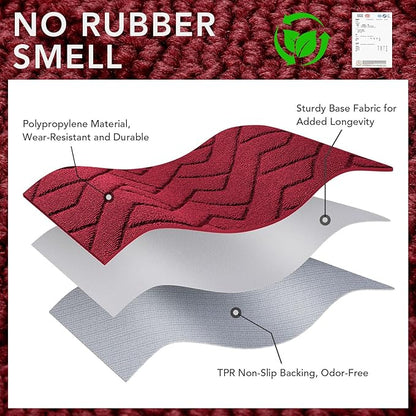 hicorfe Front Door Mat Outside Entrance,36"x59" Absorbent Muddy Dirt Resist Welcome Door Mats Outdoor Indoor,Stain and Fade Resistant,Non Slip Backing Entry Mat Doormat for Entryway(Red)
