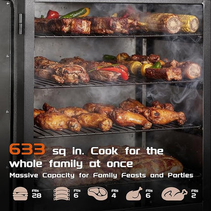 MAISON HUIS Electric Smoker for Outdoors, Built-in Meat Probe & Elevated Stand for Outdoors, BBQ Smoker with 4 Cooking Grates, LED Display Temperature Control, Smoke More with 633 sq in Cooking Area