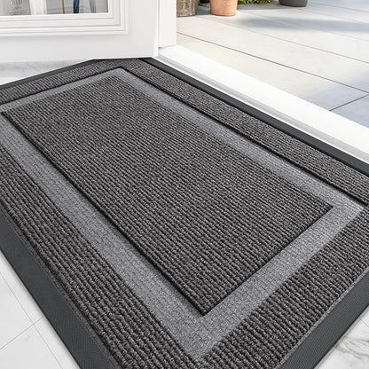 OLANLY Front Door Mat Indoor Outdoor Entrance, Waterproof All-Season, All-Weather Doormat, Sturdy Natural Rubber, Fade Resistant, Low Profile, Easy Clean Patio Porch Entryway Mat, 47x32, Dark Grey