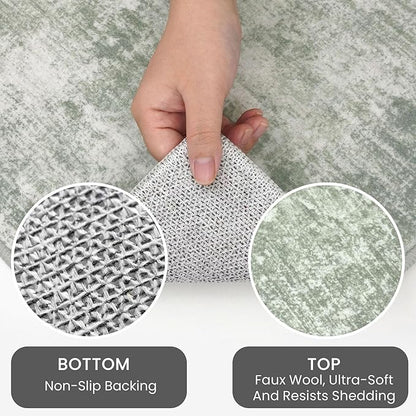 IOHOUZE Small Abstract Area Rug 2x3 Ft Entryway Rugs Washable Door Mat Indoor Entrance, Rubber Backed Throw Rugs, Printed Faux Wool Non Slip Floor Carpet for Foyer Front Door Sink, Sage Green