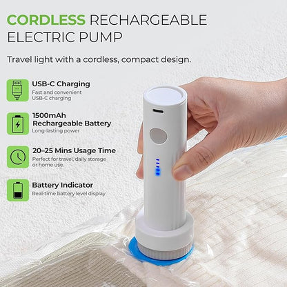 Vacuum Storage Bags for Travel - 15 Pack Compression Packing with Wireless Electric Pump for Luggage Vacuum Seal Bags for Clothes Suitcase Space Saver Organizer 5 XSmall/5 Small/5 Medium