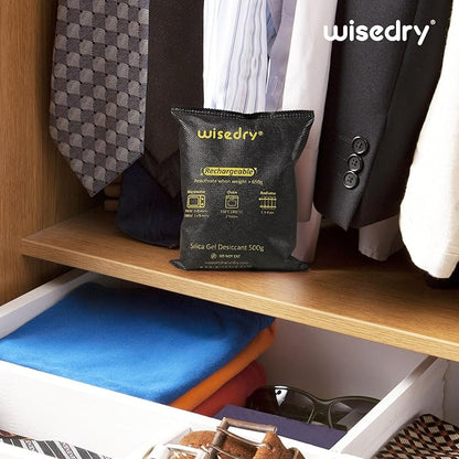 wisedry 2 x 500 Gram [2.2 lbs] Rechargeable Silica Gel Car Dehumidifier, Microwave Fast Reactivated Desiccant Packets Large for Gun Safe Closet Basement Garage Storage Moisture Absorber Bag Reusable