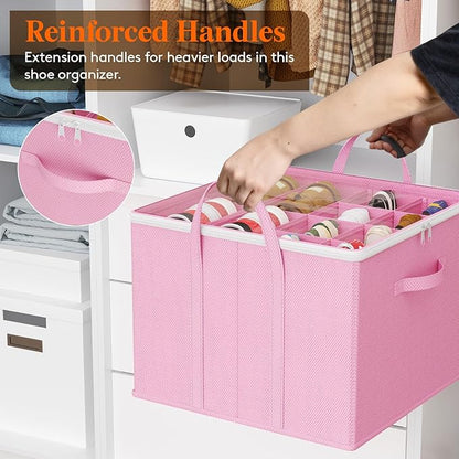 Lifewit Shoe Storage Organizer for Closet Fits 12-16 Pairs, Fabric Large Shoe Box Storage Containers with Clear Cover, Foldable Bins Fit for Boots Heels Sneakers 17"(L) x 17"(W) x 12.5"(H) 3 Pack Pink