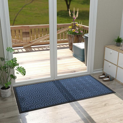 Yimobra Large Door Mat Outside Entrance 47x24, Waterproof Heavy Duty Outdoor Mats for Front Door, Non Slip Rubber Entry Mat for Garage Patio, Easy Clean, Blue