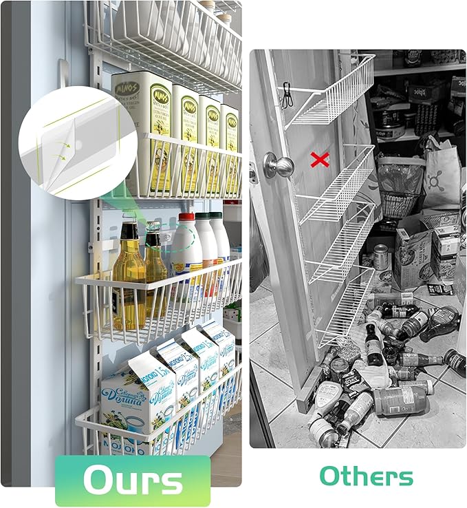 White 9-Tier Over The Door Pantry Organizer, Pantry Organization and Storage, Deep Baskets Hanging Heavy-Duty Metal, Wall Spice Rack Seasoning Shelves for Home & Kitchen, Laundry Room Bathroom