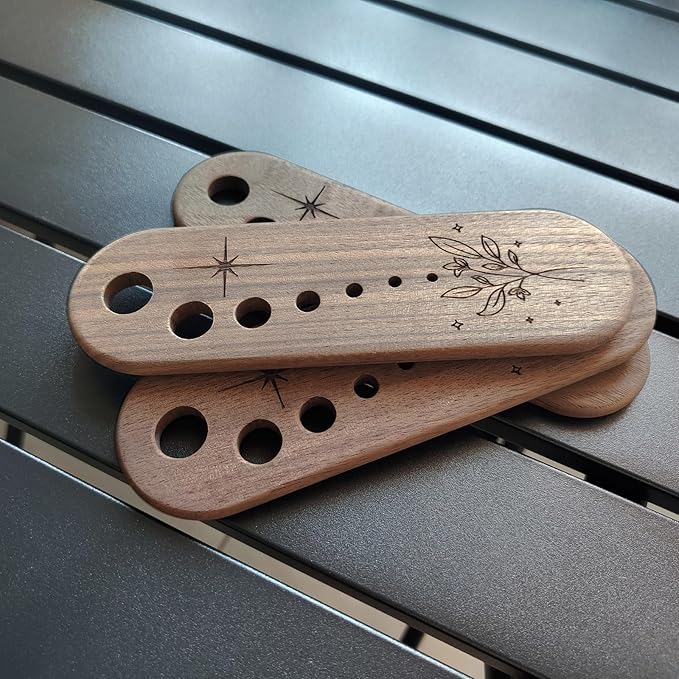 Herb Stripper Vegetable Leaf Herb Stripper Chopper Tool Handmade Wood 7 Hole Sizes Durable & Elegant Kitchen Tool with Storage Case Ideal Gift for Cooks - Black Walnut