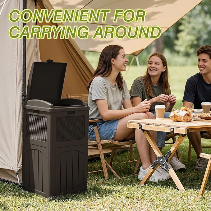 Greesum 33 Gallon Outdoor Trash Can with Lid (2-Pack), Heavy Duty Resin Garbage Bin, Waterproof & UV Resistant for Patio, Garden, Deck, Yard, Brown