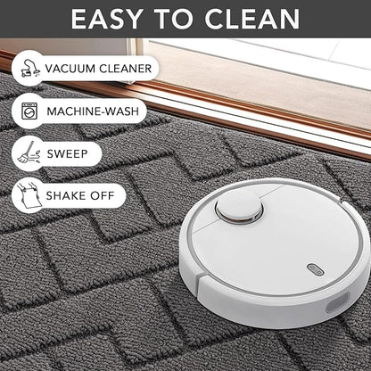 hicorfe Indoor Doormat,Front Back Door Mat Rubber Backing Non Slip Door Mats 20"x48" Absorbent Resist Dirt Entrance Doormat Inside Floor Mats for Entryway Washable Low-Profile(Grey)