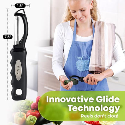 Zulay Kitchen Swivel Vegetable Peeler - Stainless Steel Potato & Veggie Peeler with Comfortable Grip - Built In Blemish Remover - Black