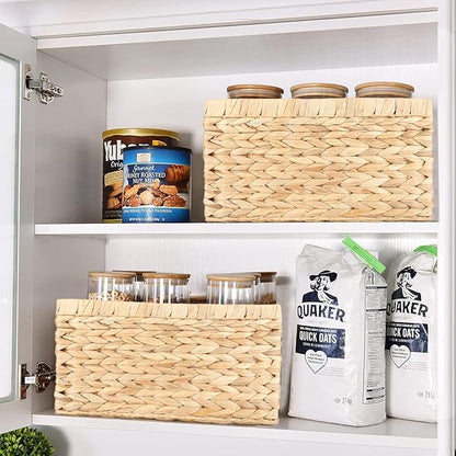 Water Hyacinth Wicker Baskets for Organizing, Rectangular Wicker Baskets with Built-in Handles,3-Pack