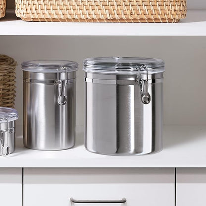 Oggi Stainless Steel Kitchen Canister 152 fl oz - Airtight Clamp Lid, Clear See-Thru Top - Ideal for Kitchen Storage, Food Storage, Pantry Storage. Jumbo Size 8" x 8".