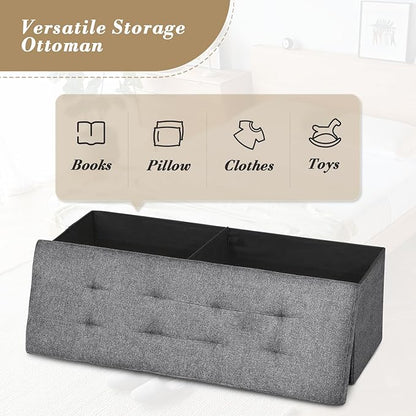 Athena Collection 43" Storage Ottoman Bench Folding Bench with 130L Hidden Storage, Large End of Bed Bench Linen Foot Rest Stool Chest with Flipping Lid for Living Room, Bedroom, Entryway, Dark Gray