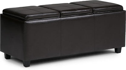 SIMPLIHOME Avalon 42 inch Wide Contemporary Rectangle Storage Ottoman in Tanners Brown Vegan Faux Leather, Assembled, for the Living Room, Entryway and Family Room
