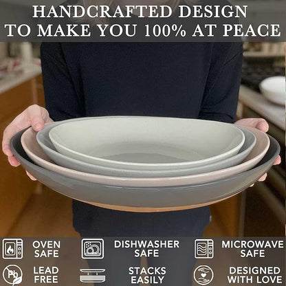 Mora Ceramic Large Serving Bowls- Set of 2 Oval Platters for Entertaining. Modern Kitchen Dishes for Dinner, Fruit, Salad, Turkey, etc. Oven, Dishwasher Safe, 110/80 oz, 16" / 14.6" - Neutrals