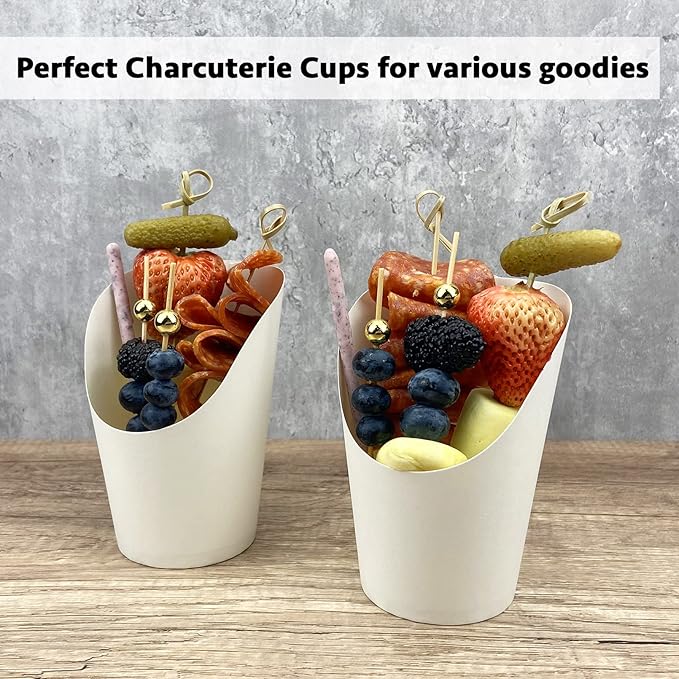 CAMKYDE 100 Pcs French Fries Holder, 14oz Disposable Paper French Fry Cups White Charcuterie Cups for all Occasions (14oz, White)
