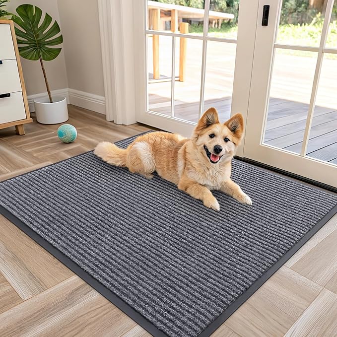 OLANLY Front Door Mat Indoor Outdoor Entrance, Waterproof Heavy Duty Doormat, Fade Resistant, Low Profile, Easy Clean Patio Porch Welcome Floor Mats for Entry, 40x32, Grey