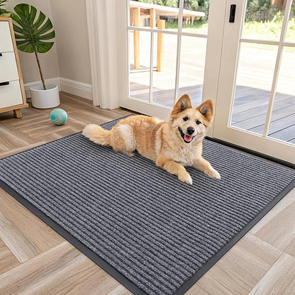 OLANLY Front Door Mat Indoor Outdoor Entrance, Waterproof Heavy Duty Doormat, Fade Resistant, Low Profile, Easy Clean Patio Porch Welcome Floor Mats for Entry, 40x32, Grey